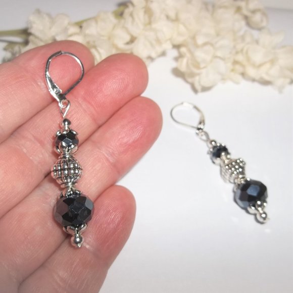 Navy Blue Beaded Glass Earrings Dangle Drop Silver Lever Back Jewelry Gift 7051 - Picture 6 of 8